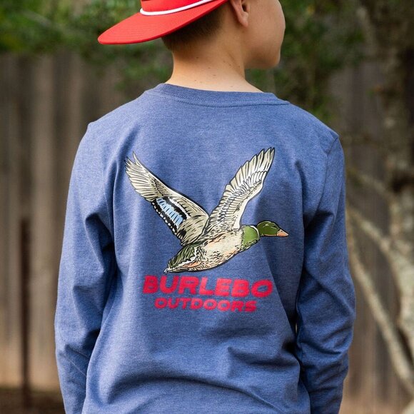 BURLEBO FALL Youth Long Sleeve Pocket Tee DUCK - Navy - Picture 1 of 1